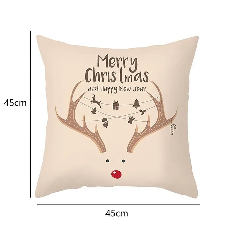 Merry Christmas Cushion Cover Santa Claus Elk Pillow Cover Living Room Sofa Home Room Decorations