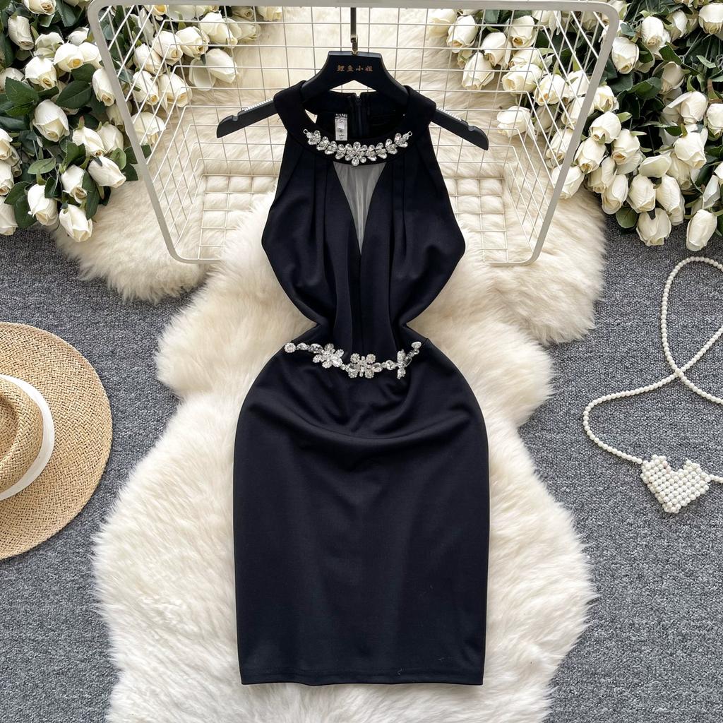 Sommer Damen Luxus Perlenbesatz Schlank Bodycon Mini Kurz Sexy Club Party Kleider