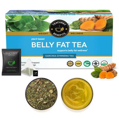 TEACURRY Belly Fat Tea(1 Month Pack, 30 Herbal Tea Bags)- Helps With Belly Fat, Water Weight, Bloating, 60 Gms