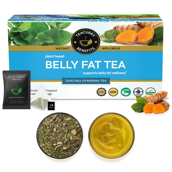 TEACURRY Belly Fat Tea(1 Month Pack, 30 Herbal Tea Bags)- Helps With Belly Fat, Water Weight, Bloating, 60 Gms