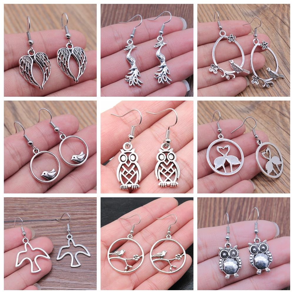 53 Styles Bird Earrings For Women Vintage Owl Dove Peacock Phoenix Swallow Feather Hummingbird Flamingo Parrot Earrings