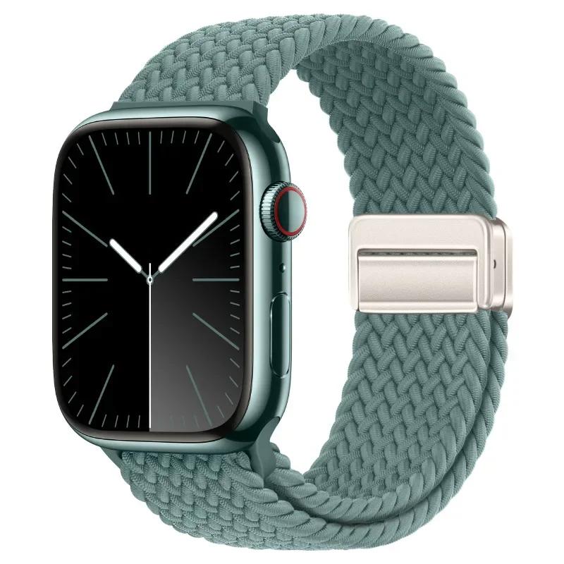 Nylon Band For Apple Watch Strap 44mm 40mm 45mm 46mm 49mm 41mm 38 Magnetic Braided Bracelet iWatch Series Se 7 6 8 9 10 Ultra 2
