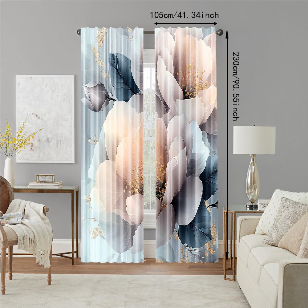 2 Stück Blumenvorhänge Digitaldruck Pflanzen und Blumen Polyester Klassischer Stil Stangentasche Künstlerische Heimdekoration für Wohnzimmer
