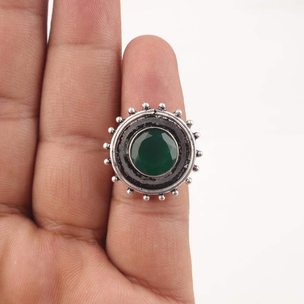 Green Onyx Gemstone Jewelry,  925 Solid Sterling Silver, Boho Onyx Ring Birthstone Jewelry, Gift For Wedding Jewelry