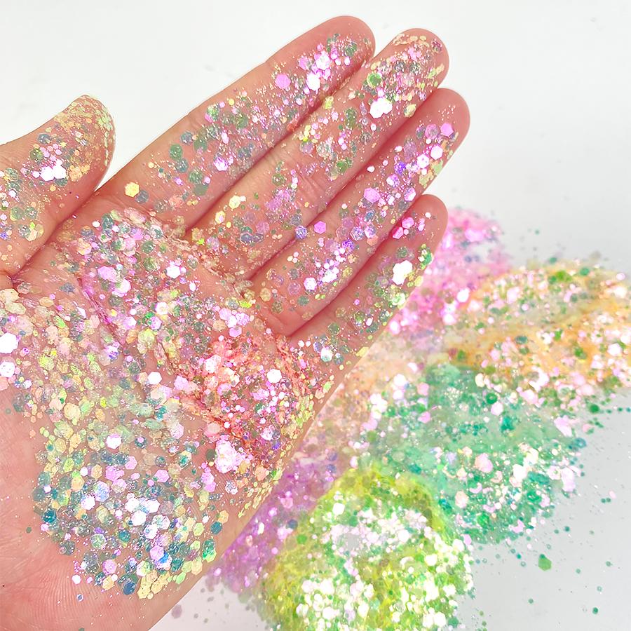 Rainbow Color Glitter Mix Iridescent Color Shifting Chunky Glitter Powder for Nail Art Tumblers Craft Slime
