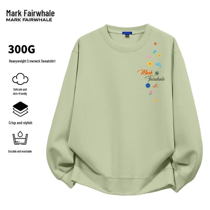 MARK FAIRWHALE Men's Retro Heavyweight Letter Print Crewneck Sweatshirt