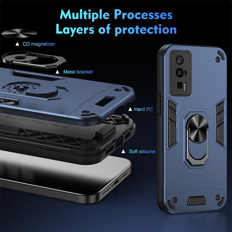 Luxury Camera Armor Shockproof Case For Xiaomi Poco F5 Pro 5G Magnetic Holder Ring Protect Cover For PocoF5 Poko Little F 5 Pro