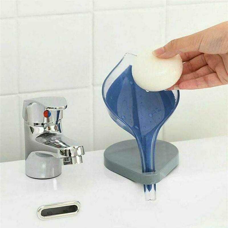Leaf Shape Soap Box Drain Soap Holder Bathroom Shower Soap Holder Suction Cup Soap Container Plastic Sponge Storage Tray