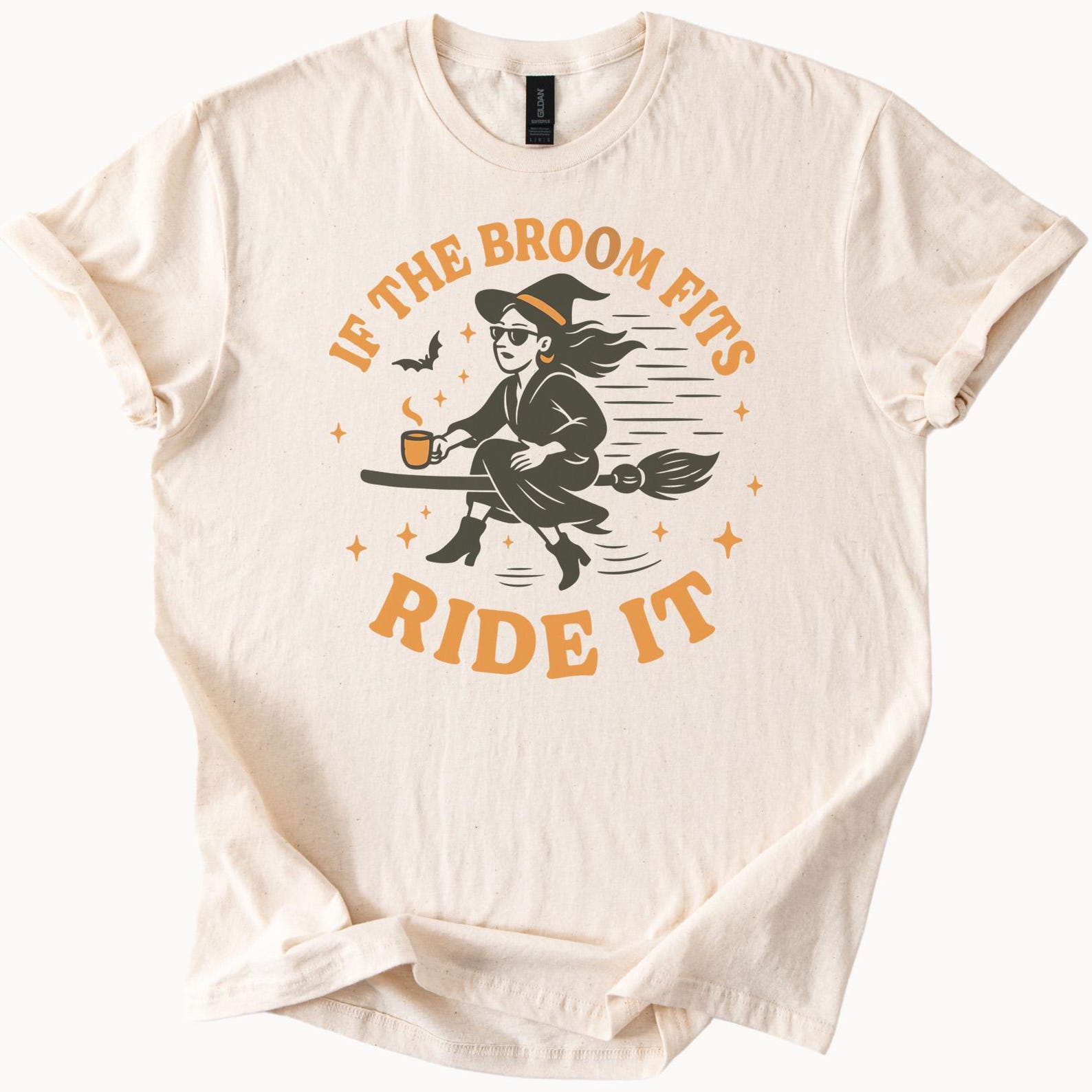 Witch Broomstick Graphic T Shirt If The Broom Fits Ride It Halloween Coffee Witch Flying Bat Fall Humor Shirt Funny Witchy Top 100
