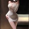 Colorful Gradient Mesh Suspender Skirt with Open Crotch and Hollow Design