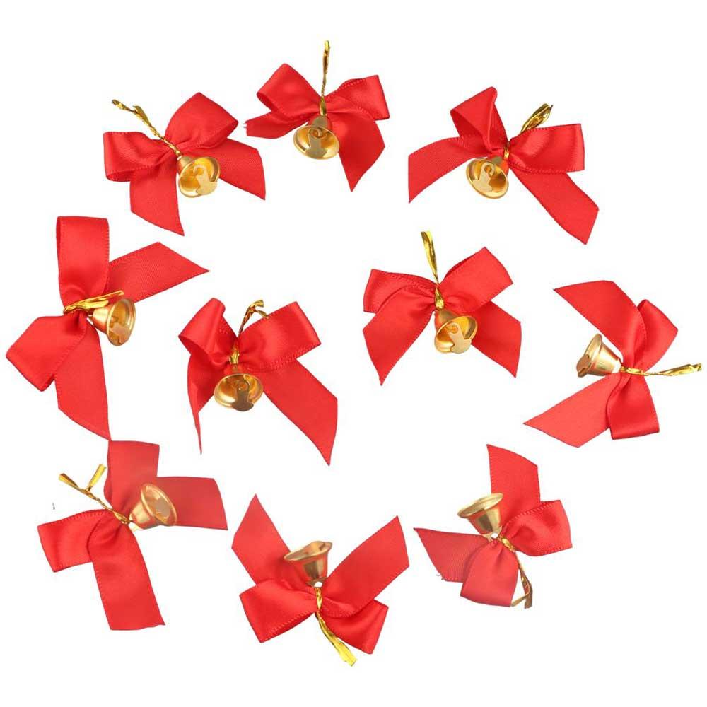 10pcs Red Christmas Bell Bow Bowknot Mini Red Bow Delicate Christmas Bow Ornaments  Christmas