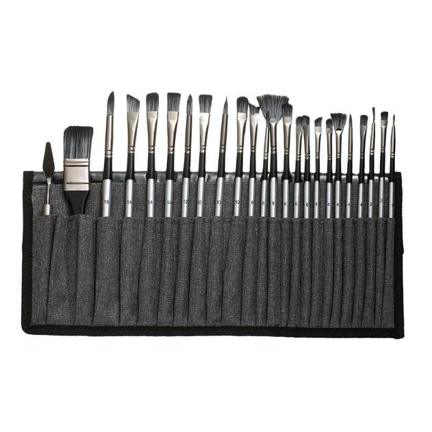 24-Piece Nylon Hair Paint Brush Set for Oil, Gouache, Watercolor & Acrylic Painting AF-0096