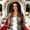 Lace Veil Mid-Length Shawl with Exquisite Lace Binding Elegant Head Scarf for Bridal Gothic Halloween Lolita Dress Matching