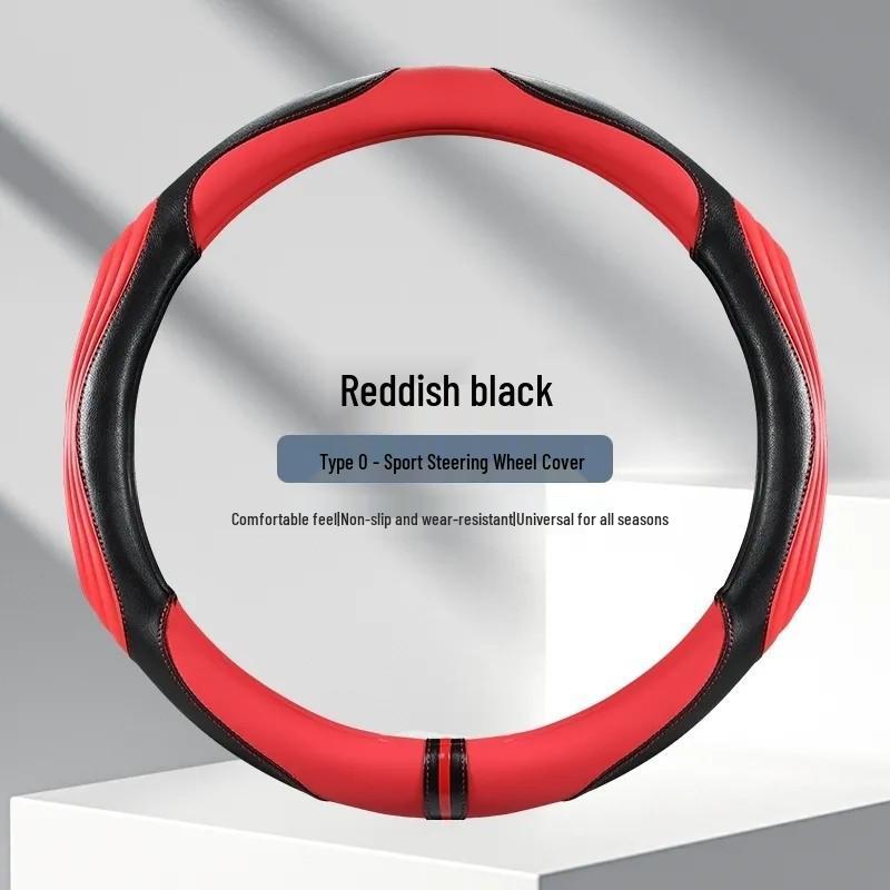 Patchwork Leather Steering Wheel Cover with Massage Grip for All Seasons