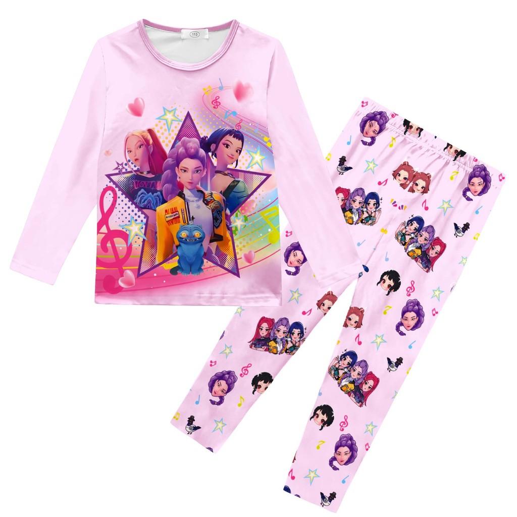 

Детские Девочки K-POP Руми Мира Зои Принт Футболка с Длинным Рукавом Топ Брюки Брюки Пижама Комплекты для Сна 150cm