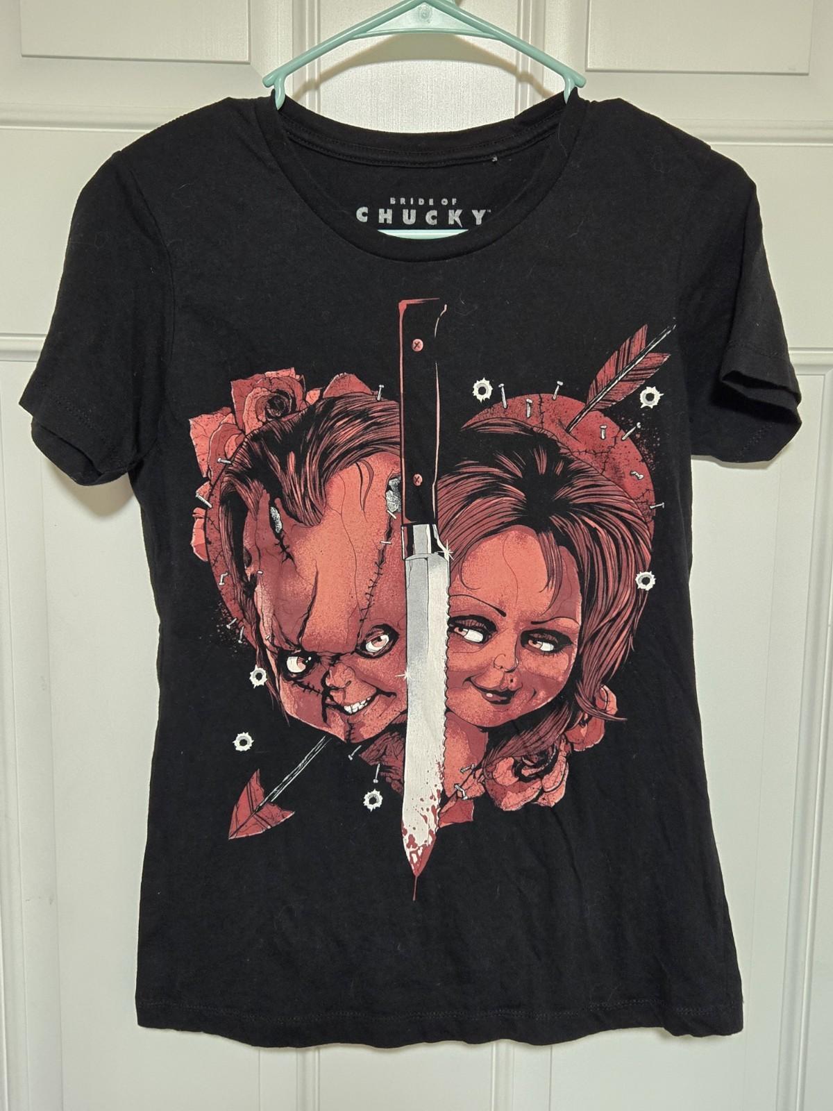 Bride Of Chucky Shirt Girls Size Medium Child s Play Horror Halloween Black Unisex T-Shirt S