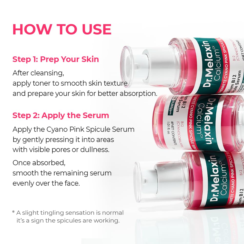 Dr.Melaxin Cemenrete Cyano Pink Spicule Serum with Calcium, korean skin care pore tightening refines spicule microneedling serum 1.01 fl. oz.