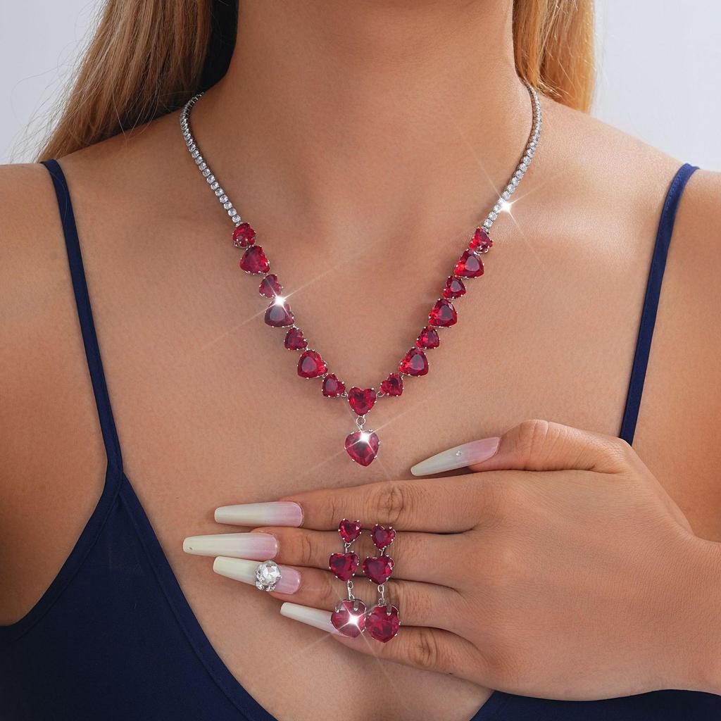 European-American Rhinestone Teardrop Necklace & Earring Set: Korean-Style Bridal Temperament Collarbone Chain Jewelry for Women