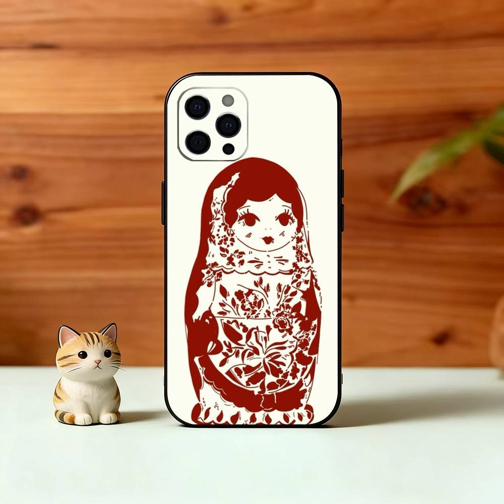 Adorable Russian Folk Art Doll Phone Case For iPhone 17, 16,15,14,13,12,11 Plus,Pro Max, Others Soft Black Cover