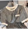 Women's Ice Silk Pink Knit T-Shirt - French Style Short Sleeve, Summer 2025 Niche Design