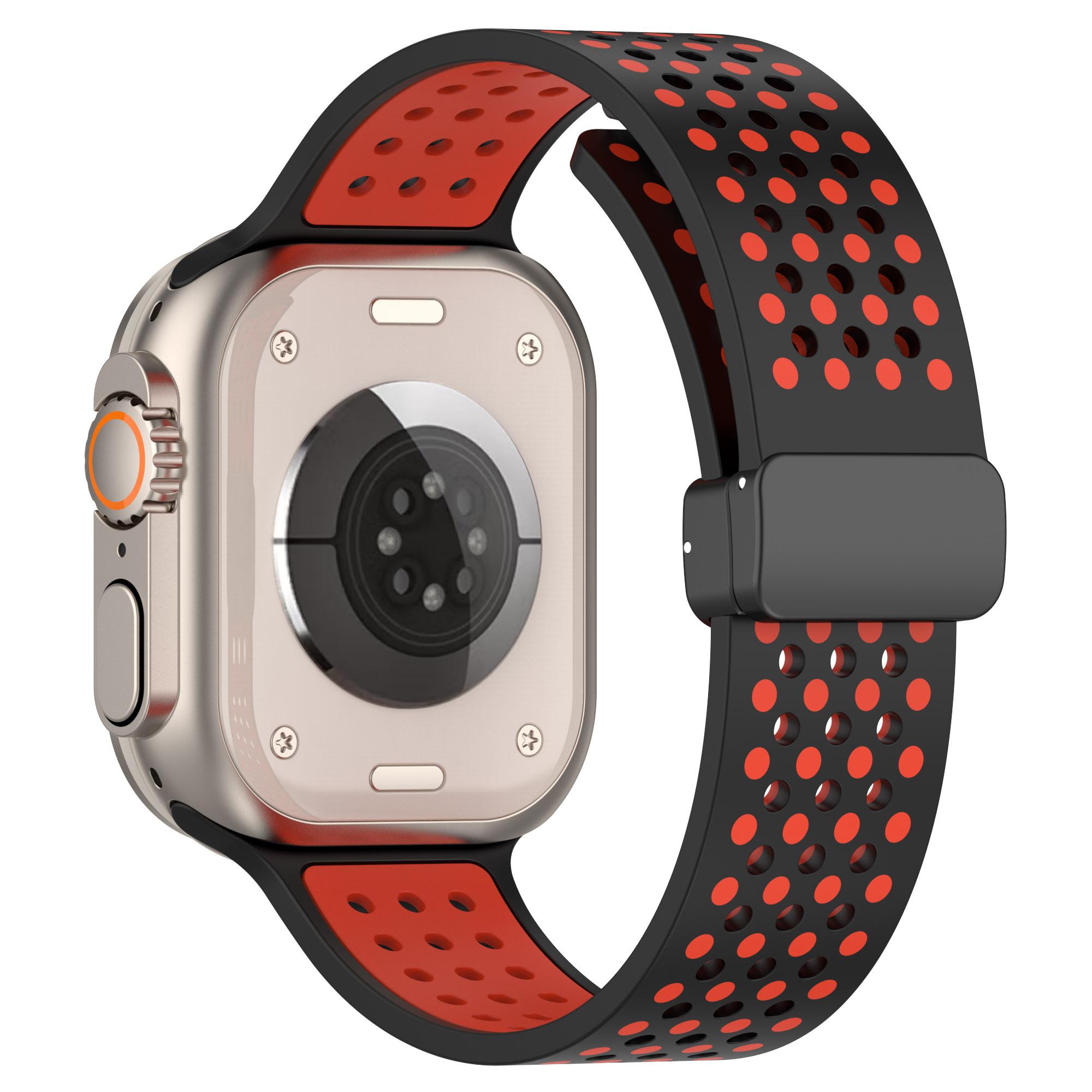 

Для Apple Watch 10 46мм/Ultra 2/Ultra 49мм/9 8 7 45мм/SE (2023) SE (2022) SE 6 5 4 44мм/3 2 1 42мм Силіконовий ремінець для годинника Двоколірний Black+Red