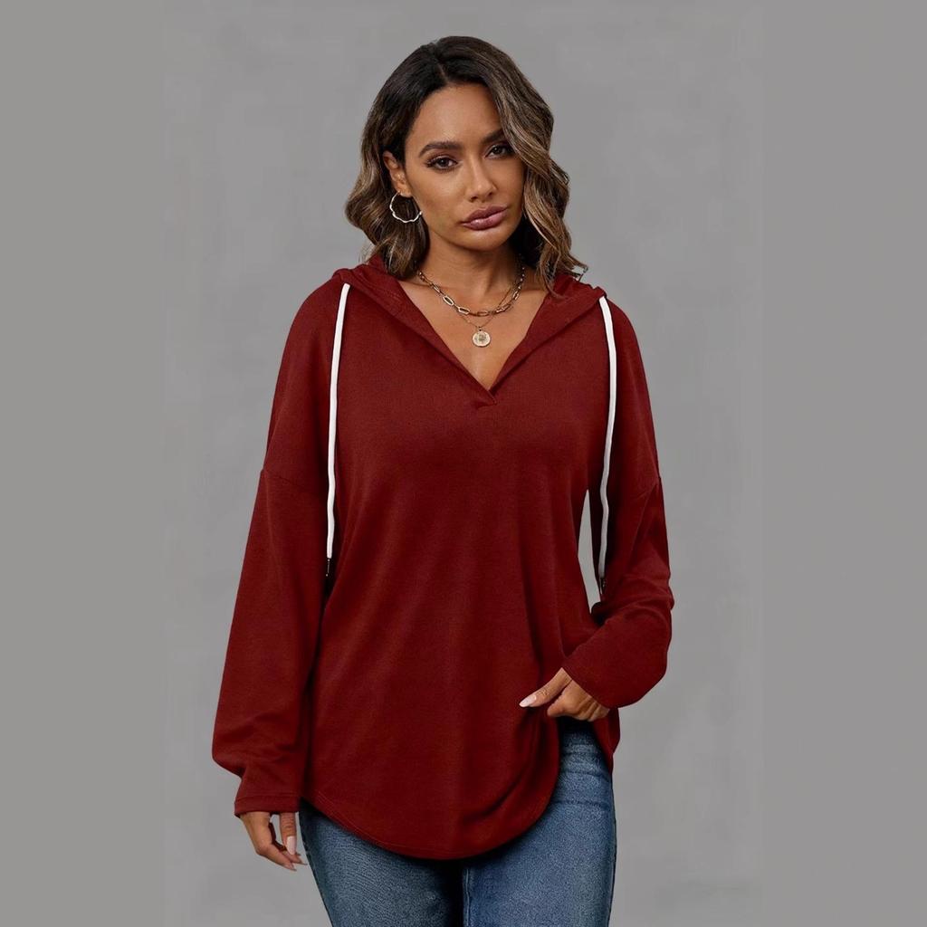 Women's Solid Color Hooded Top with Drawstring - Spring/Autumn Fashion 2025
