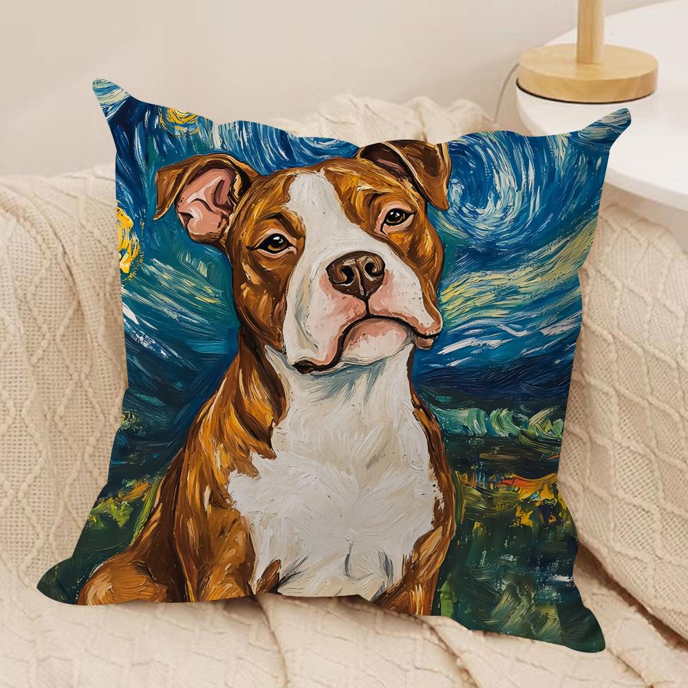 Cartoon Sternenhimmel Hund Kissenbezug Seidiger Kurzer Plüsch Doppelseitig Bedruckter Kissenbezug für Sofa Alle Jahreszeiten Heimdekoration Geschenk