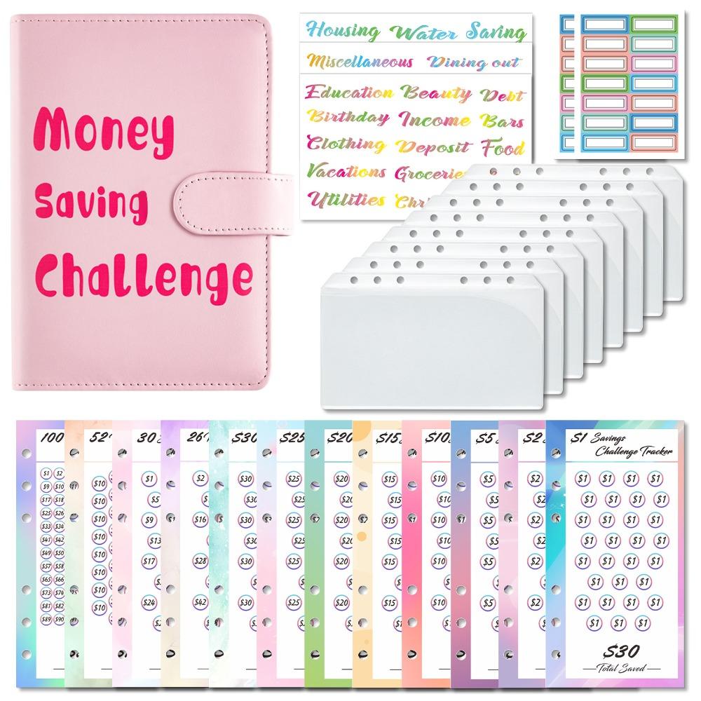 

Refillable Envelope Challenge Binder PU Leather Financial Budget Binder New Year s Gift рожевий