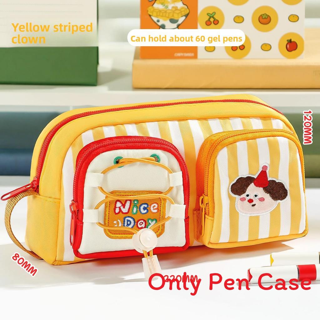 Cute Double Pocket Cartoon Pen Case With Removable Dividers For Students And Office Use