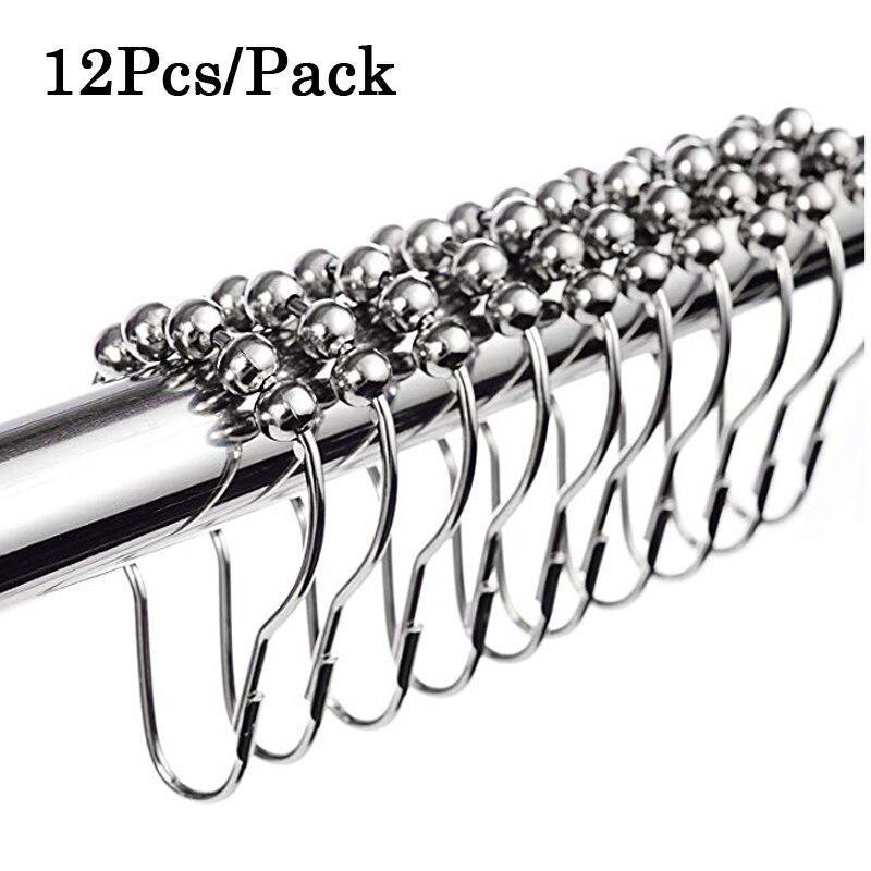 12pcs Rustproof Bath Curtain Rollerball Shower Curtain Rings Hooks 5 Roller Ball Curtain Accessories