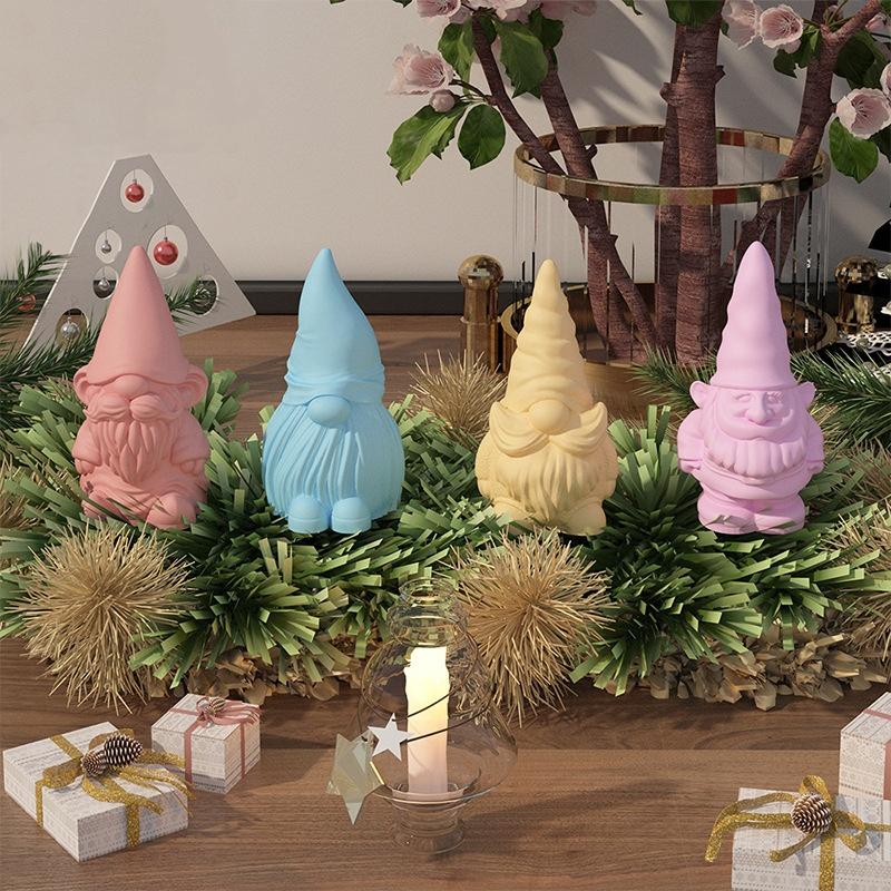 New 4/1PC Christmas Dwarf Candle Silicone Mold 3D Santa Claus Plaster Resin Molds Soap Ice Baking Tools Home Decoration Gifts
