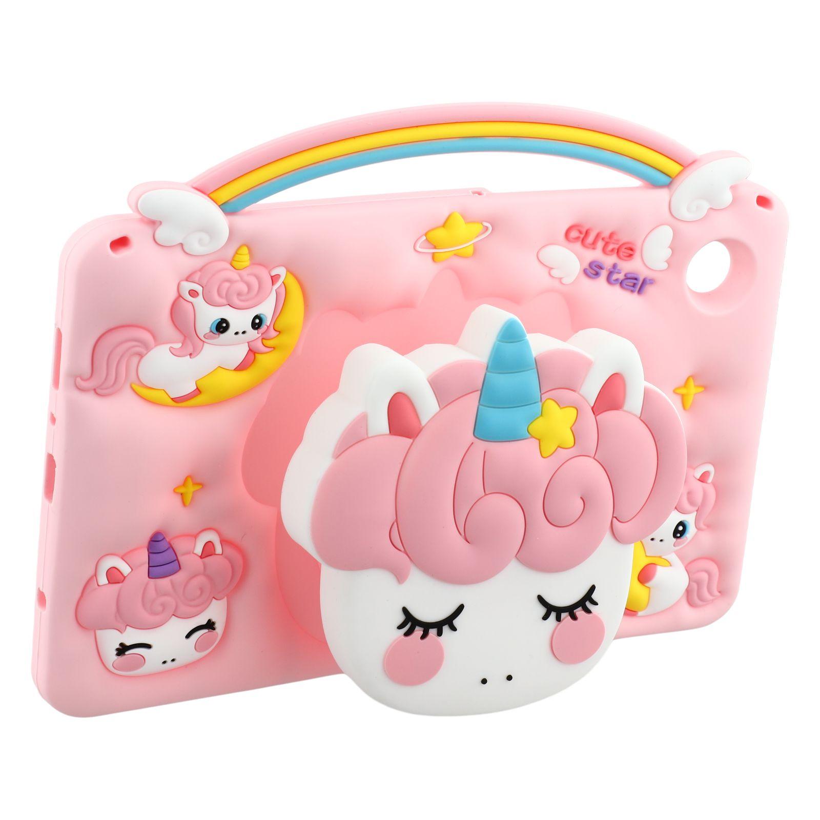 

For Samsung Galaxy Tab A9 Case Handle Unicorn Retractable Kickstand Silicone Tablet Cover with Shoulder Strap A
