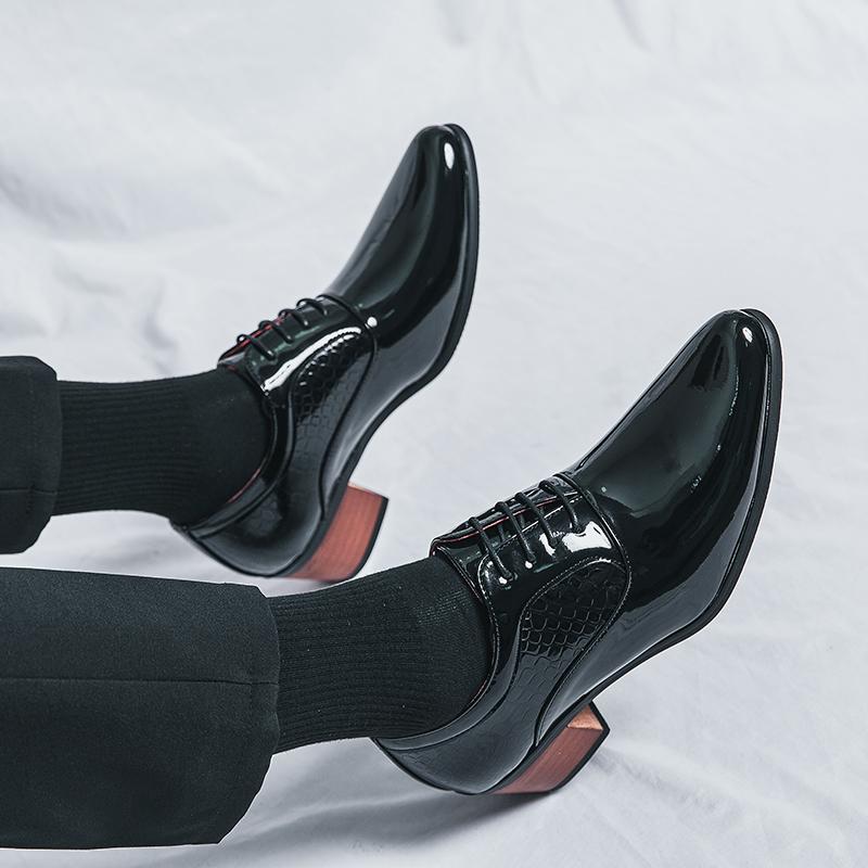 Fashion Classic Pointed Toe Male Casual Footwear High Heels Men Shoe Male Lace-Up Oxfords Shoes 2024 Leather High Heels Men Club Shoes