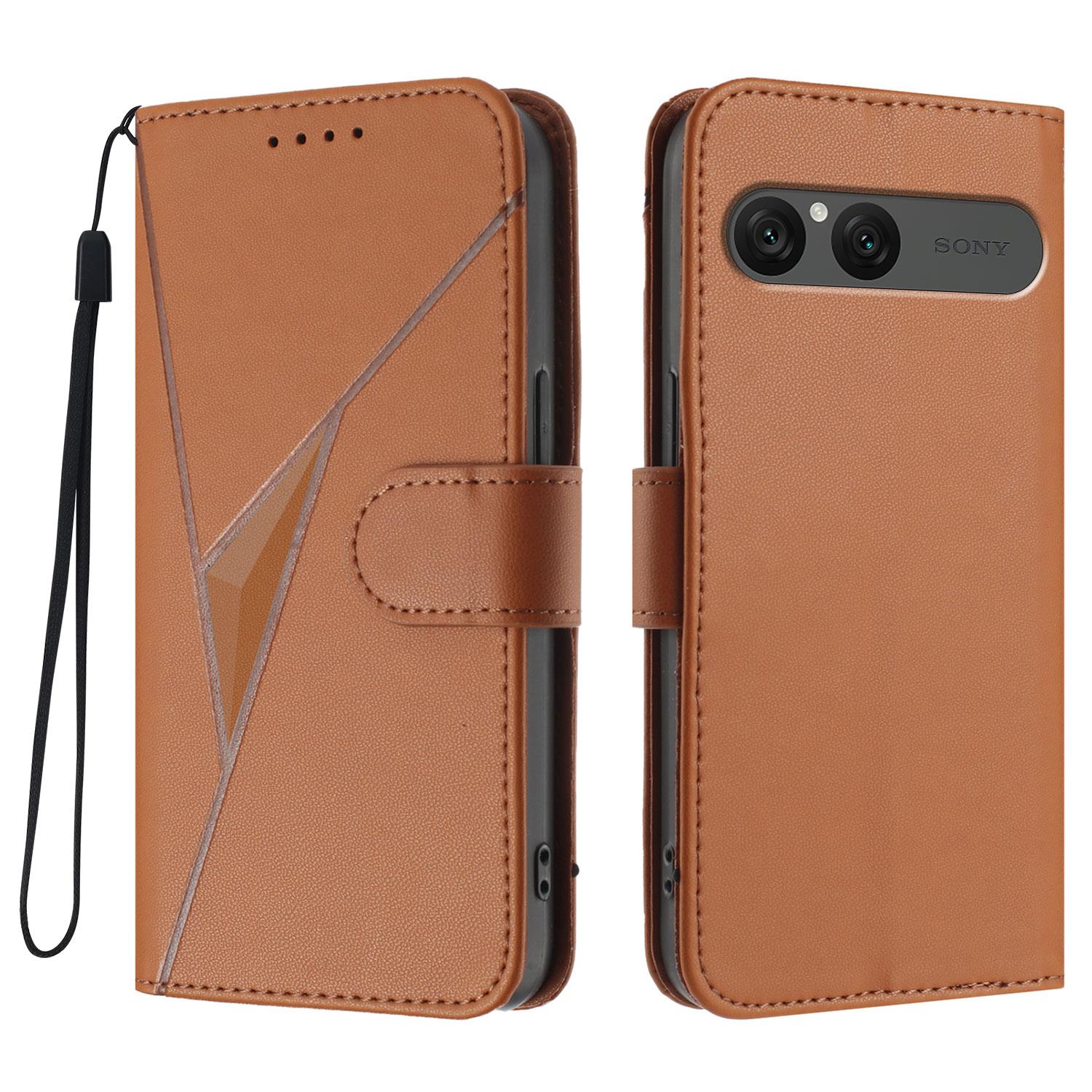 

For Sony Xperia 10 VII Case Triangle Imprint Leather Phone Cover with Lanyard