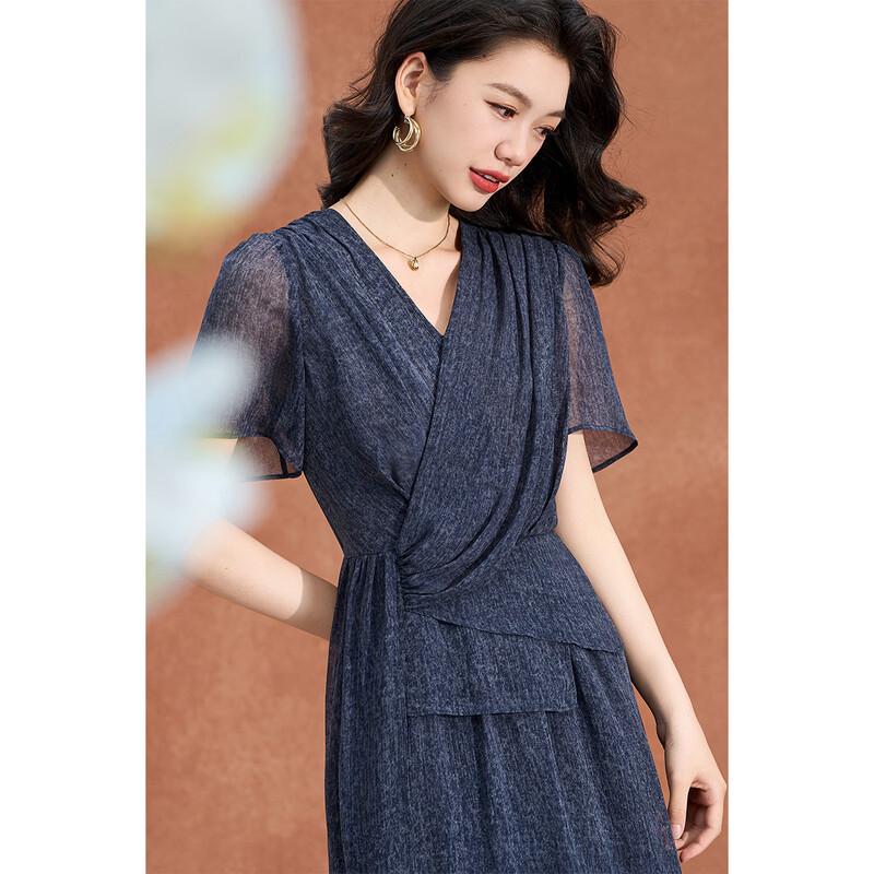 French Lazy Style Textured Print V-Neck A-Line Dress