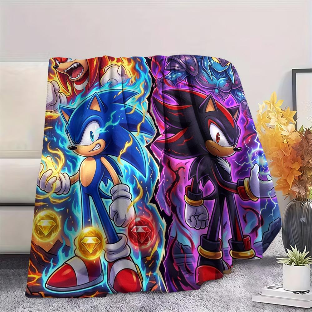 Hedgehog Sonic Print Flannel Blanket, Ultra Soft High Quality All Seasons Warm Throw, Home Decor Cozy Blanket, Perfect Christmas Gift