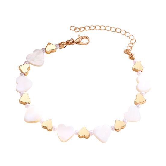 

Women Necklace Bracelet Natural Shell Heart Design Adjustable Extension Chain Necklace Wristband Jewelry Gift B