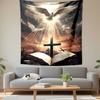 Holy Cross with Doves and Open Bible Patterned Tapestry Decorative Wall Hanging, Home Bedroom Living Room Decor