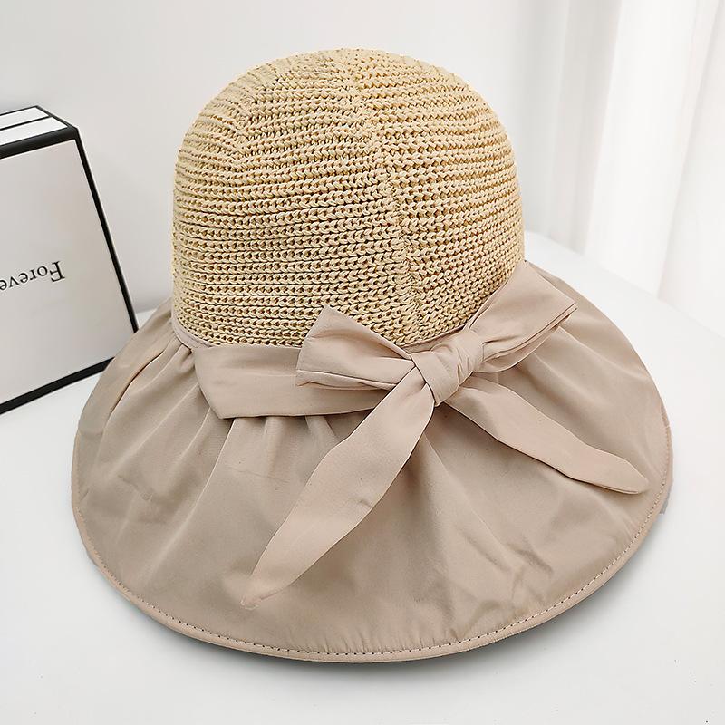 Summer UV Vinyl Sunscreen Cap Bow Hollow Visor Hat UV Bucket Hat Foldable Hats