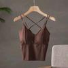 Letný tielko s vypchávkami na prsia z ľadového hodvábu, crop topy s halter krkom, dámske letné camisole, camisole bez chrbta, módne bandeau, dámska crop vesta bez rukávov