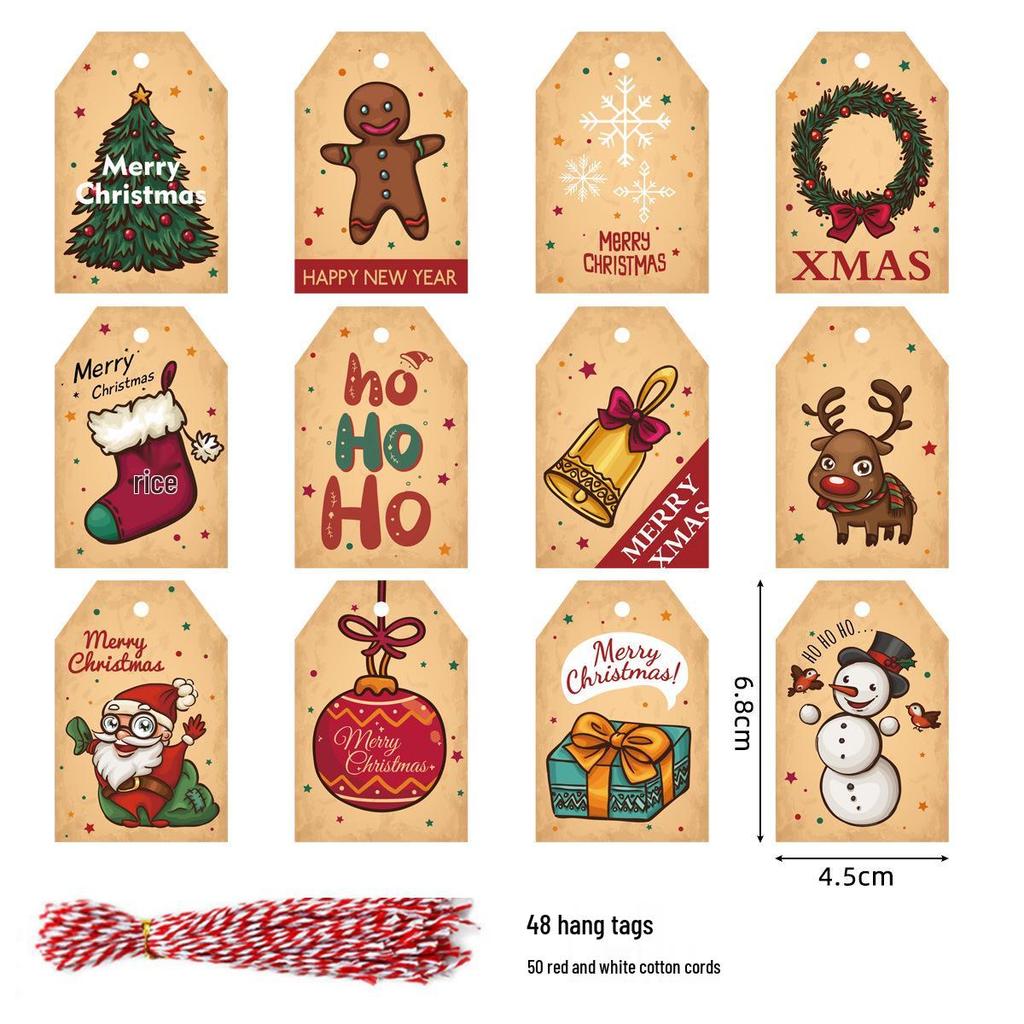 Retro Cute Christmas Kraft Gift Tags - Small Hang Tags for Gift Boxes