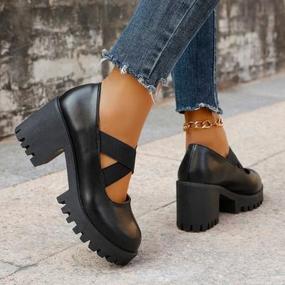 Lente nieuwe grote maat enkellaarsjes Mary Jane schoenen kruisband vierkante neus dikke hak enkellaarsjes lente nieuw