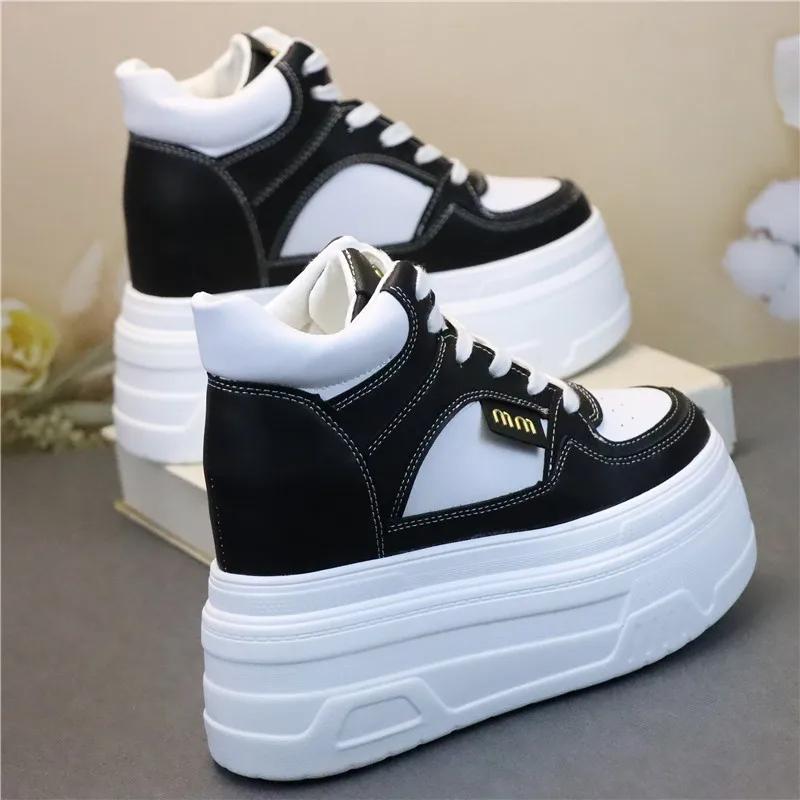 Fashion 12CM Genuine Leather Women Breathable Platform Hidden Heels Shoes Genuine Leather Chimney Fashion Spring ZIP Ankle Booties