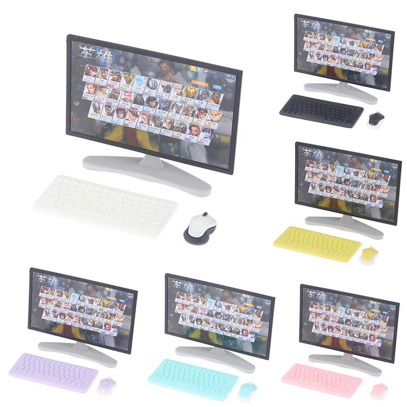 3Pcs/Set 1:12 Dollhouse Miniature Desktop Computer Keyboard Mouse Tv Model Home Decor Toy Doll House Accessories