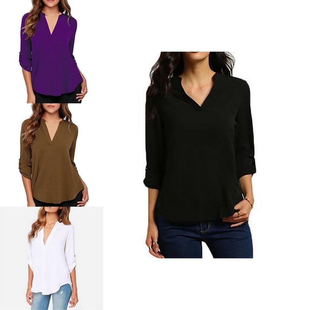 Stylish Women's Casual Long Sleeve V-neck T-shirt Pullover Tunic Blouse Options