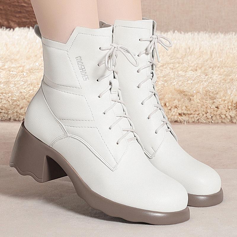 Off-white Martin Boots Women's British Style Short Boots, New Thick Heel Thick Heel Spring and Autumn Single Boots