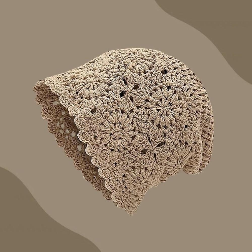 Bohemian Style Crochet Flower Knitted Hat Thin Knit Cap Cute Hollowed Out Beanie Cap  Casual