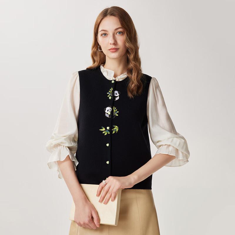 Women's 100% Wool Embroidered Sleeveless Knitted Vest