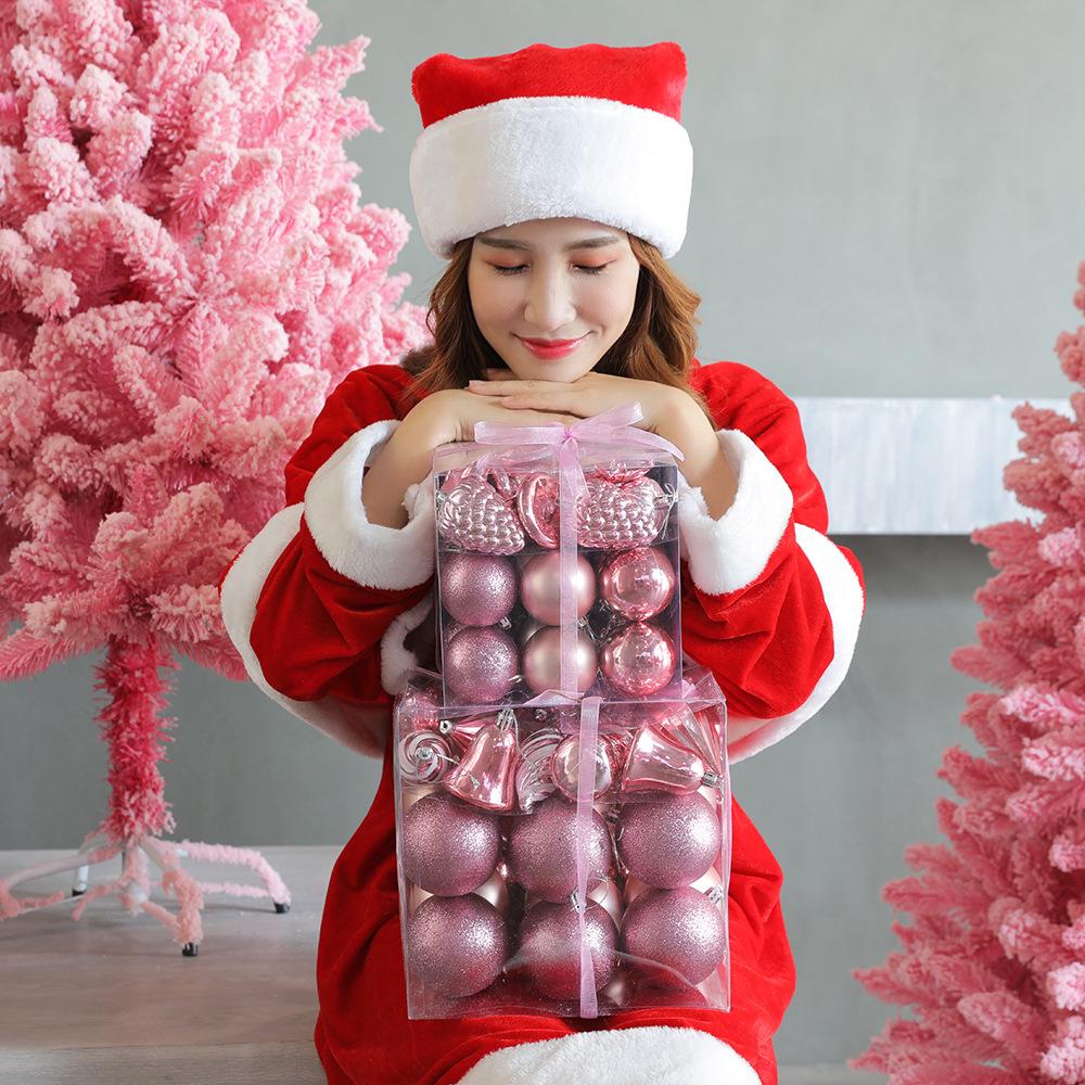 Qing Meng Pink Christmas Ball Gift Set - 8CM Decorative Ornaments for Christmas Tree 6CM Bucket Ball Gift Set розовый