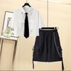 Spring Summer Streetwear Cargo Shorts Sets High Waist Joggers Women 2 Piece Short Sleeve Top with Casual Trousers